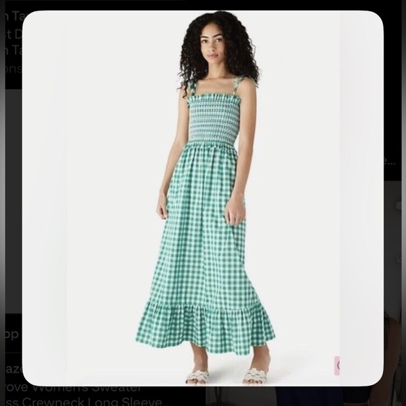 Kate Spade Outlet Gingham Smocked-Bodice Dress, Wintergreen/blue Glo - XL Kate Spade Outlet Gingham Smocked-Bodice Dress, Wintergreen/blue Glo - XL